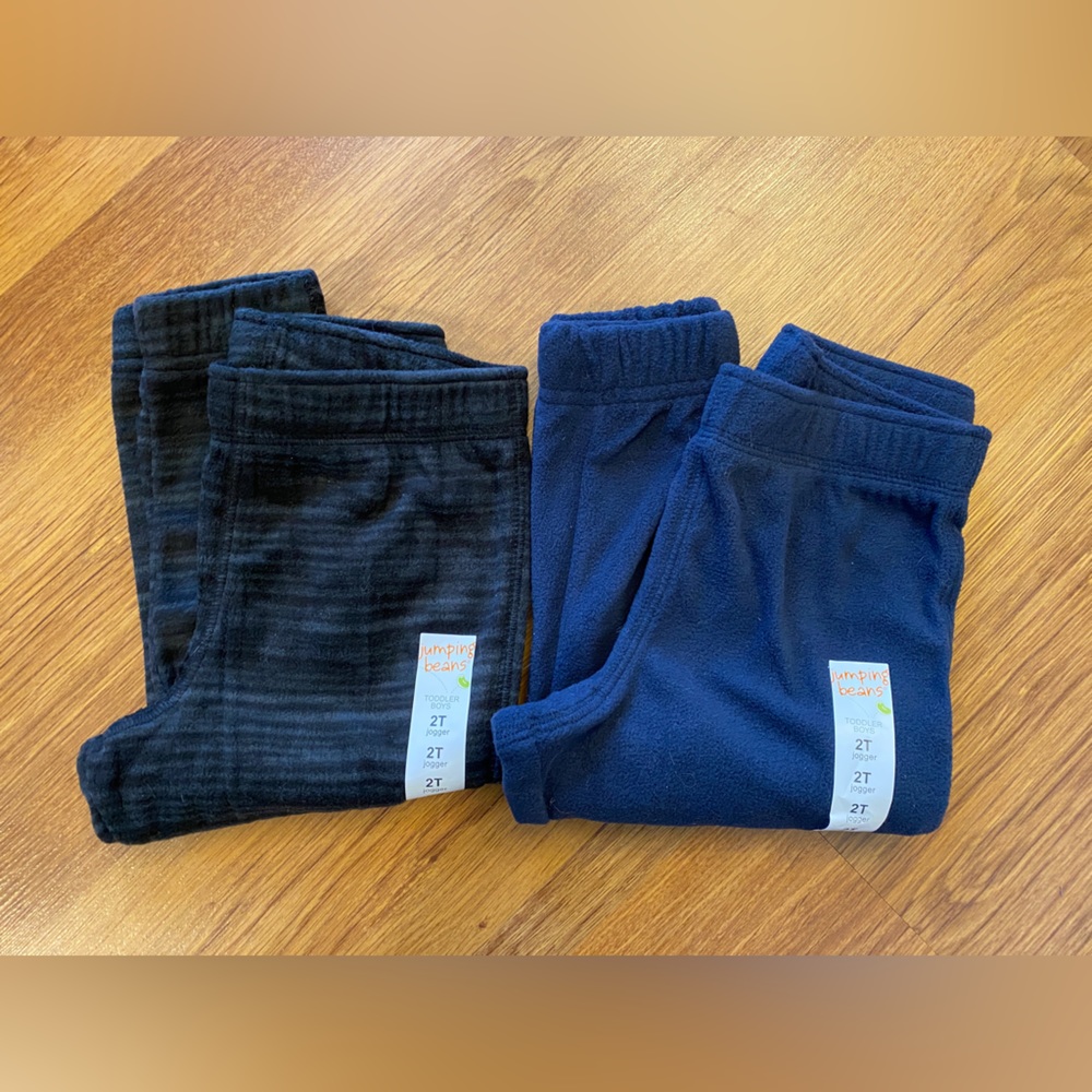 2T Jumping Beans Microfleece Joggers 2pk - black/gray & navy blue
